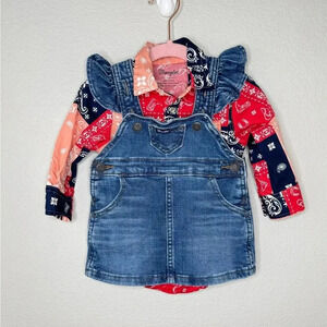 Wrangler Baby Girl 2 Piece Western Denim Dress & Pearl Snap Paisley Onesie 3-6 M